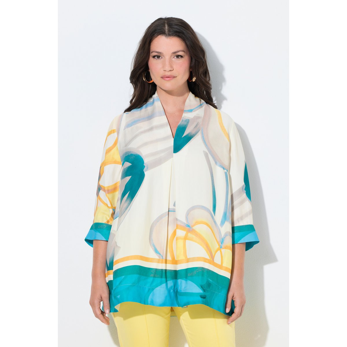 Blouse en satin, bordures contrastantes blanc cassé, ULLA POPKEN