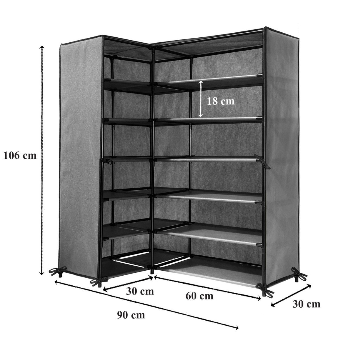 Armoire à chaussures d'angle en intissé et métal - H107 cm gris, CALICOSY