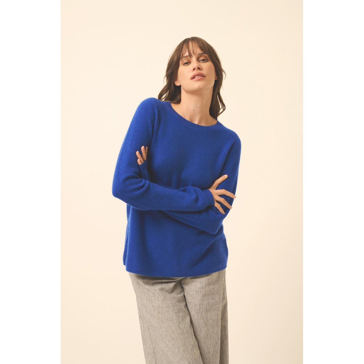 Pull Col Bateau Outremer Nethy bleu foncé, JUST CASHMERE