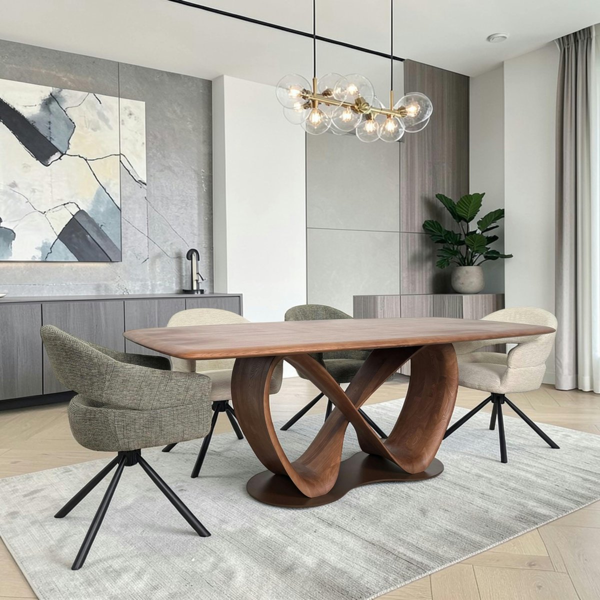 Table à manger bois de frêne à pied design ruban 220 cm ALDER marron, PIER IMPORT