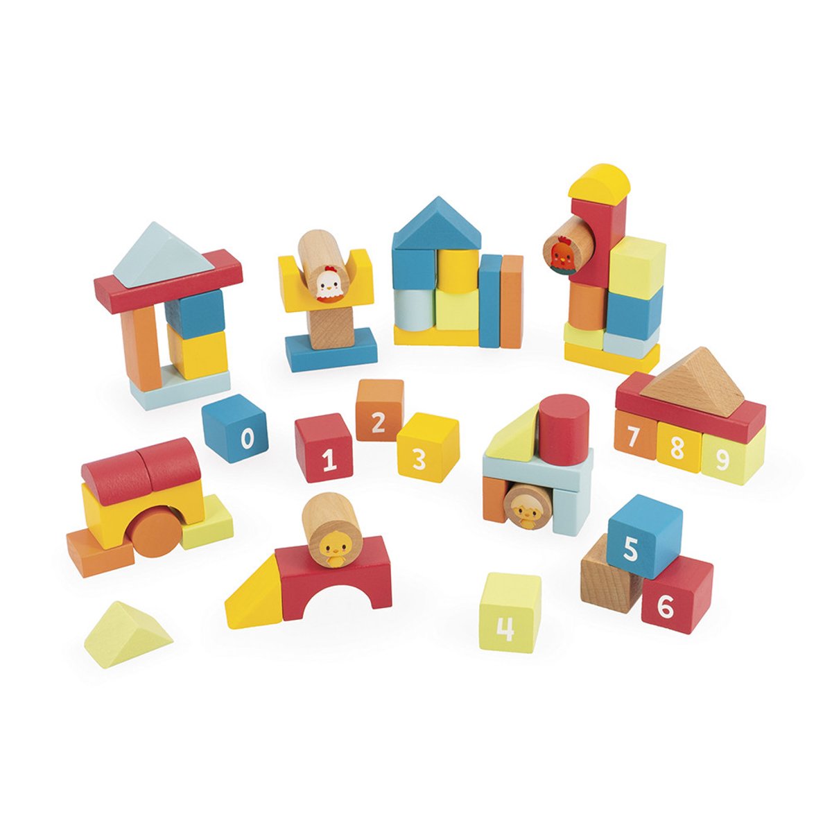 Baril De Construction 56 Pièces En Bois couleur unique, JANOD