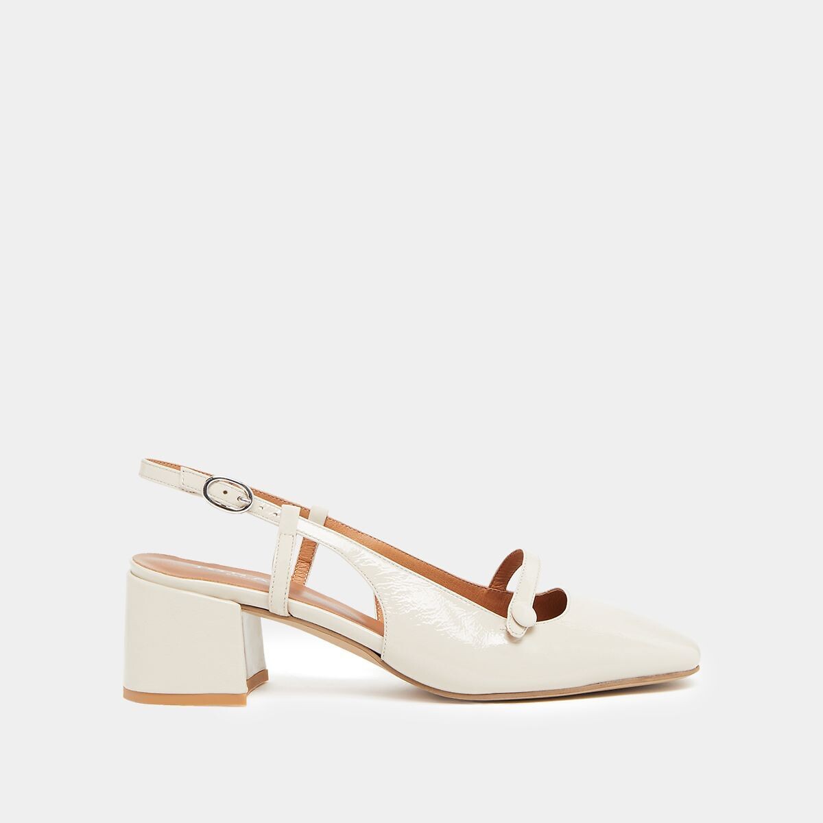 Dario Leather Slingback Heels, Made in Europe ecru , JONAK