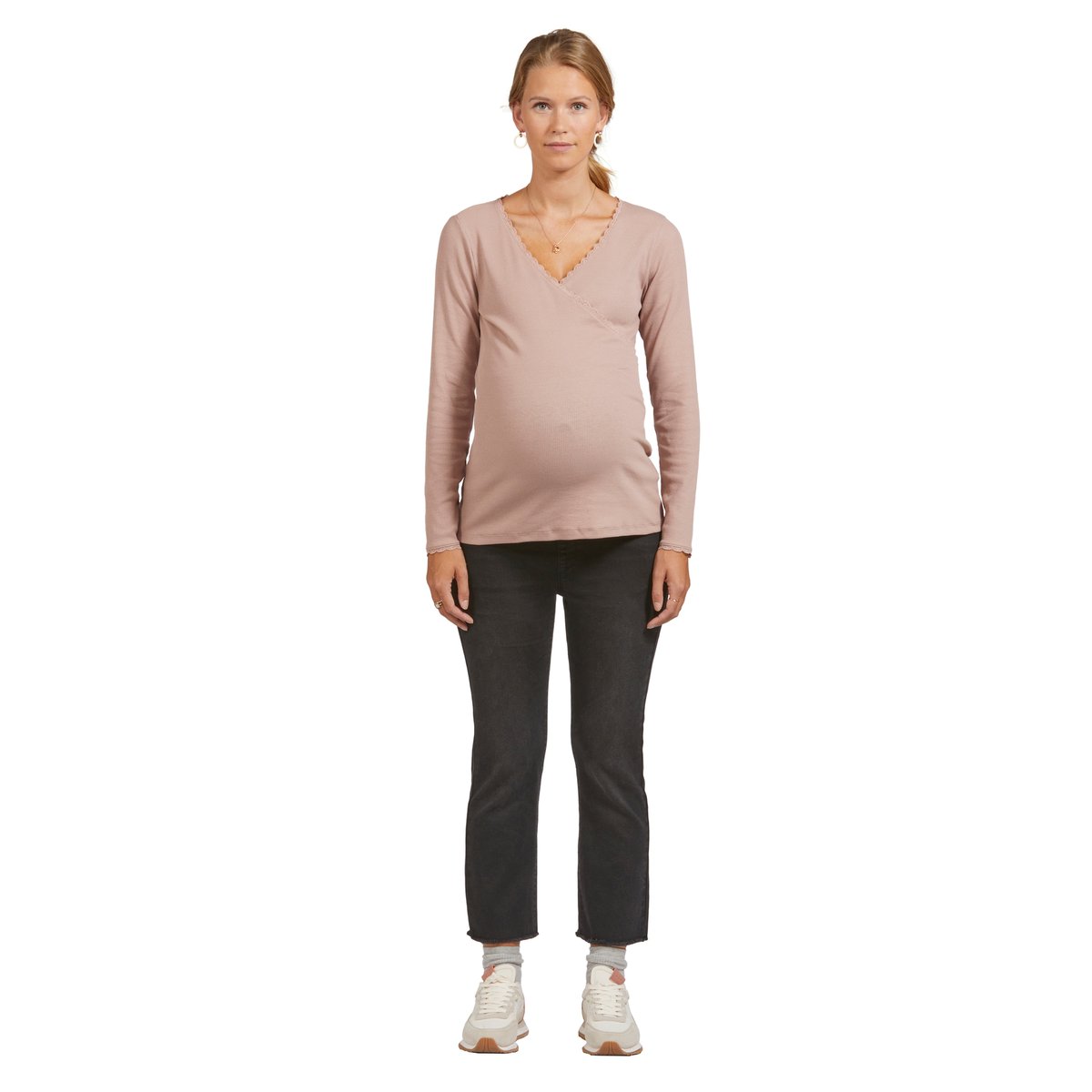Tee-shirt col V croisé grossesse et allaitement rose, VERTBAUDET