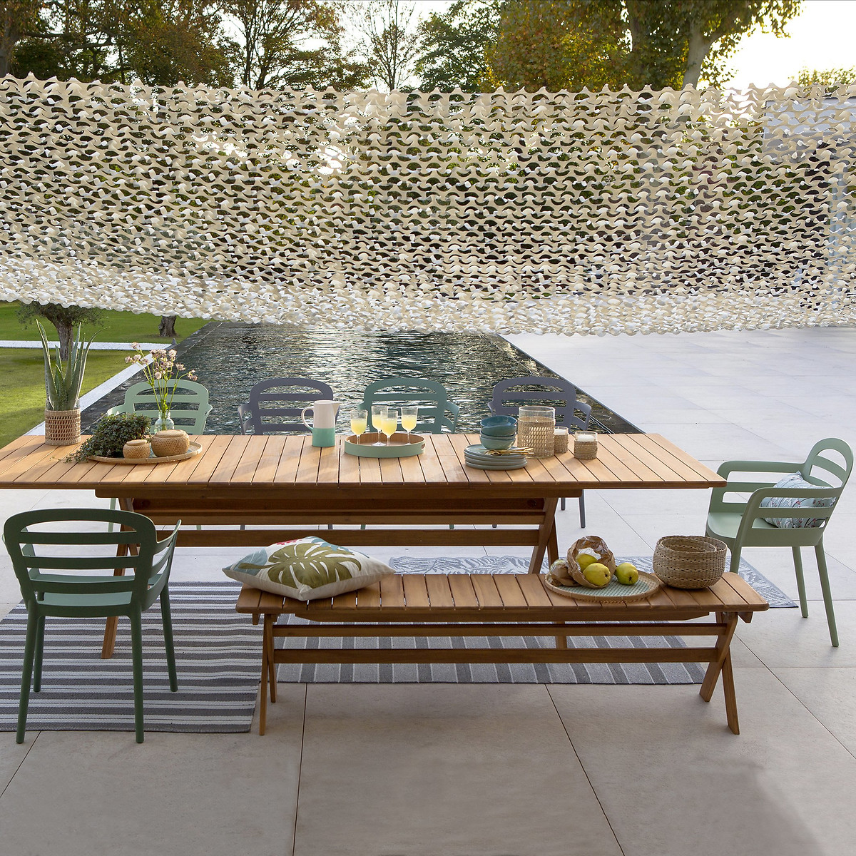 Table de jardin pliante Réalto, acacia, 2 allonges acacia, LA REDOUTE INTERIEURS