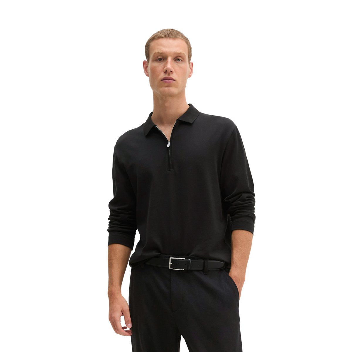 Polo à manches longues, coupe classique en jersey de coton bio tout doux noir, MARC O'POLO