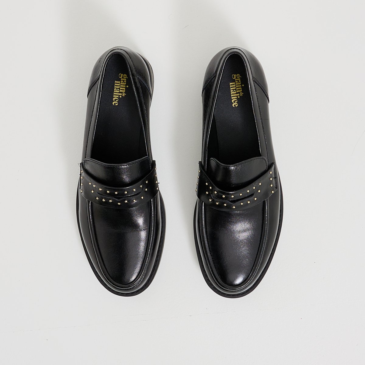 Mocassin souple avec clous noir, GRAIN DE MALICE