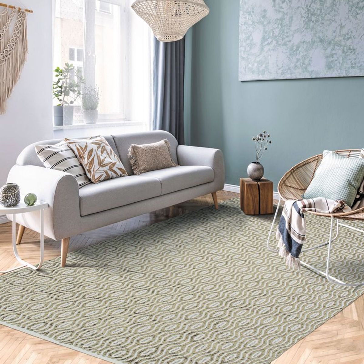 Tapis salon artisanal en coton écru noir, THE DECO FACTORY