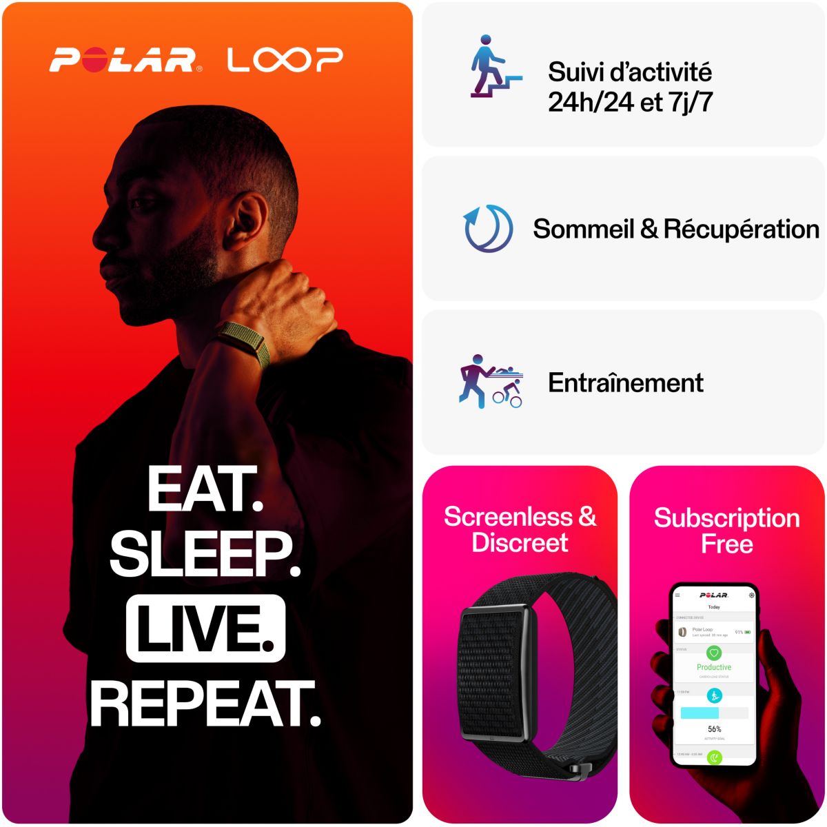 Bracelet connecté Loop Night Black noir, POLAR