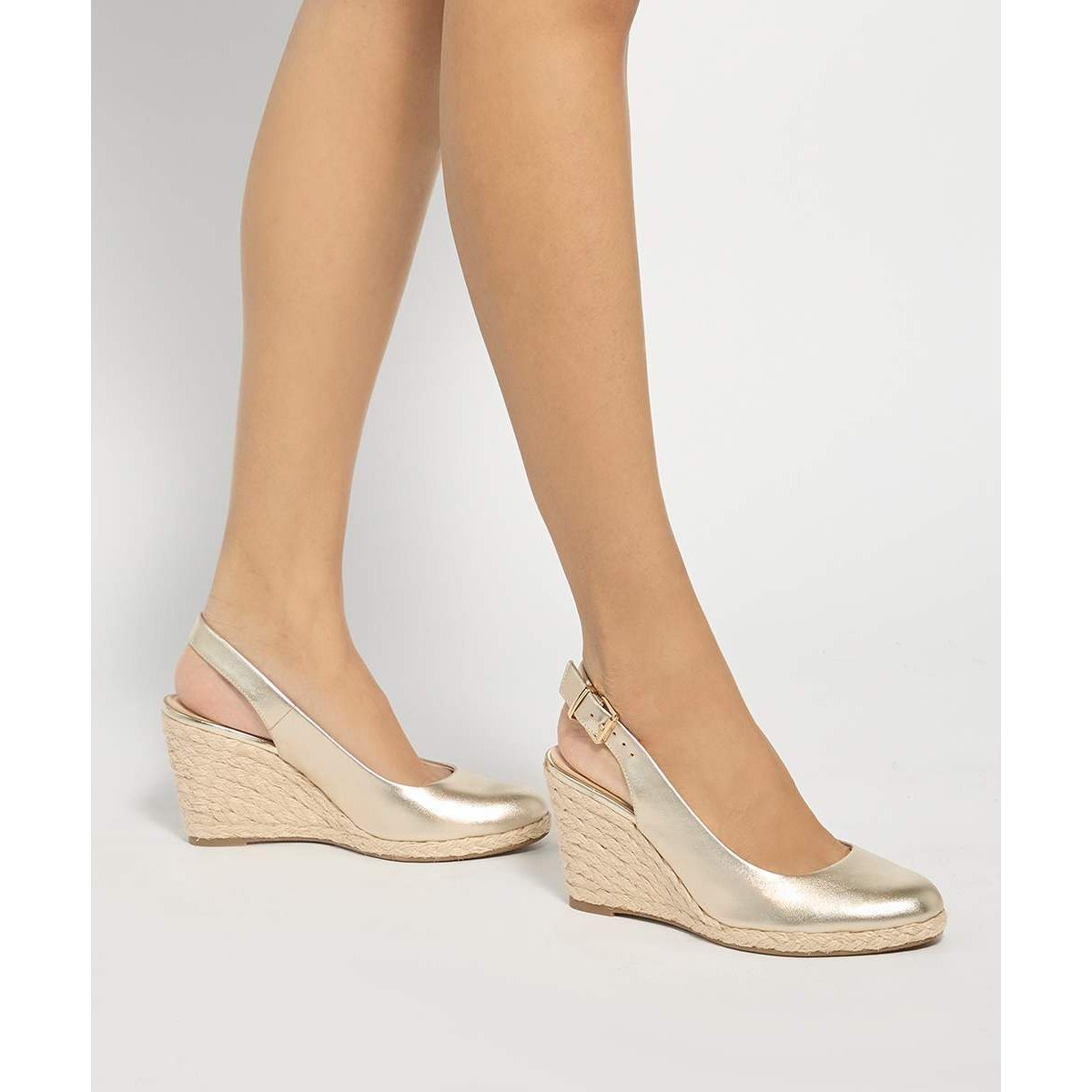 Sandales à talons compensés en jute et cuir - CAPABLE gold-leather, DUNE LONDON