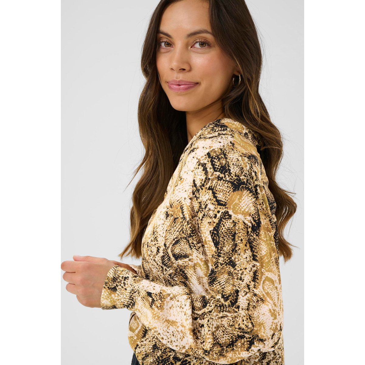 Chemise à manches longues beige tobacco snake, CREAM