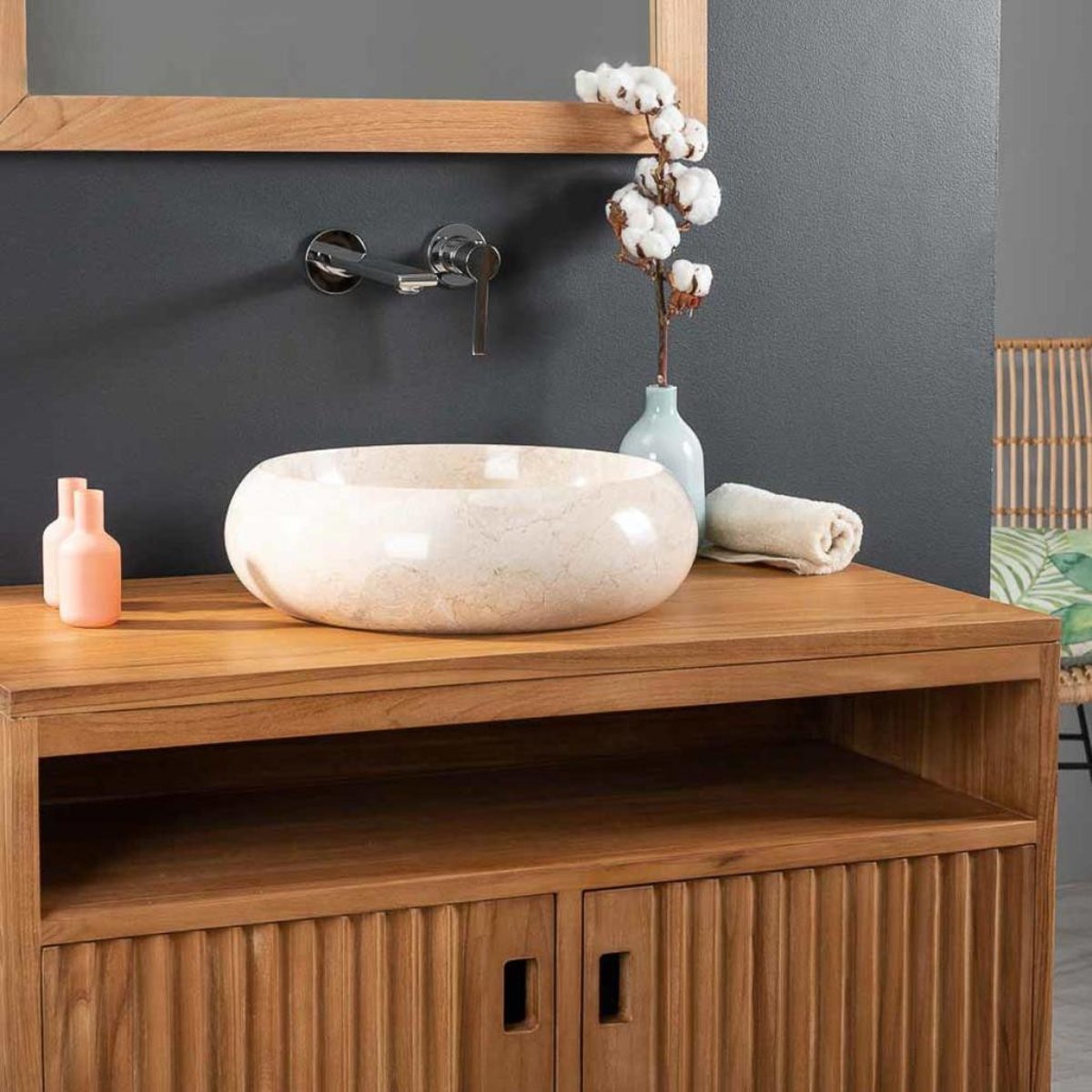 Vasque en marbre ronde à poser VENISE crème, WANDA COLLECTION