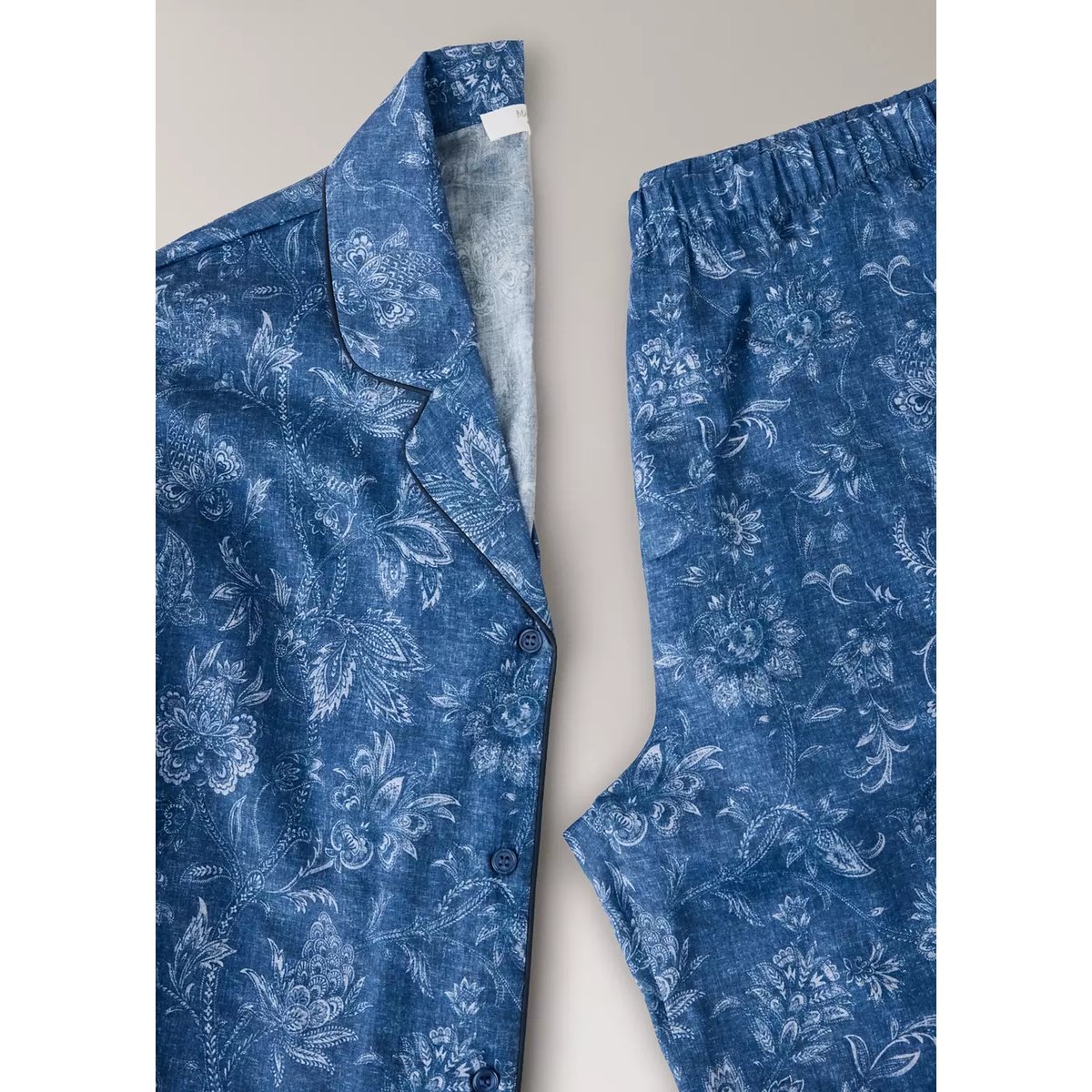 Pantalon pyjama imprimé passepoil bleu marine, MANGO