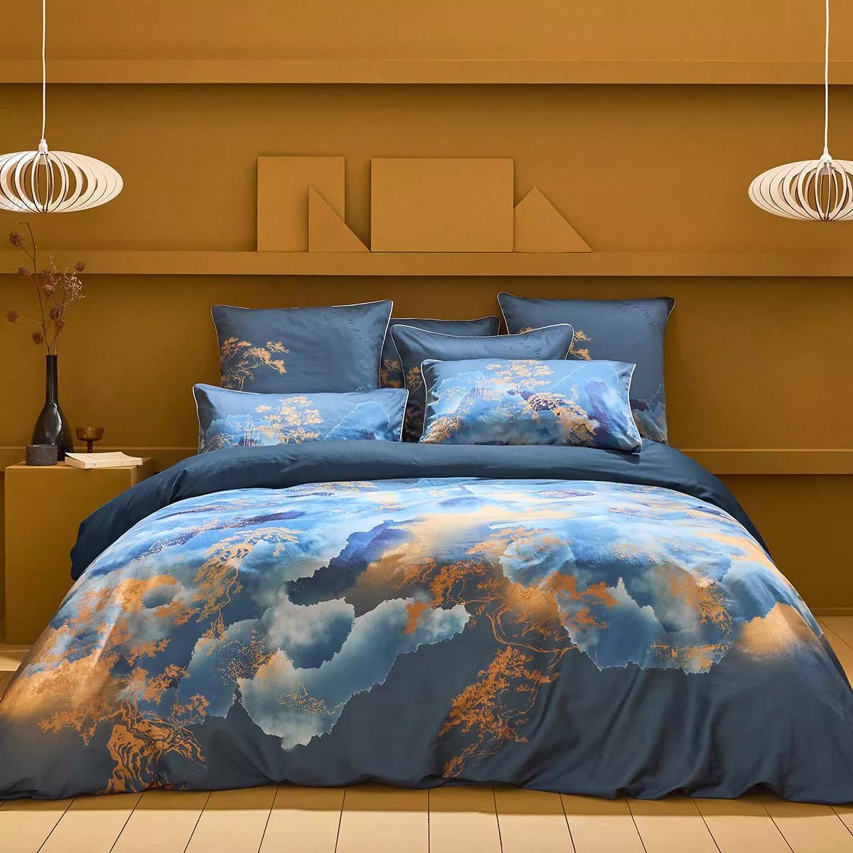 Housse de couette satin de coton FUJI nocturne, GARNIER THIEBAUT