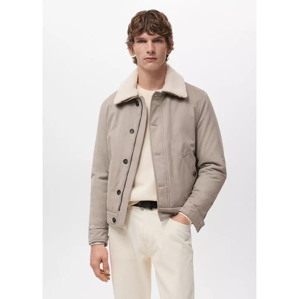 Veste matelassée à col moutonné sable, MANGO MAN