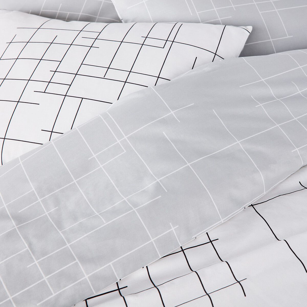 Housse de couette coton, Charline imprimé gris blanc, LA REDOUTE INTERIEURS