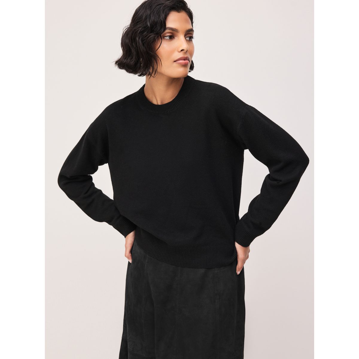 Pull ras du cou ultra-doux à manches longues noir, NEXT