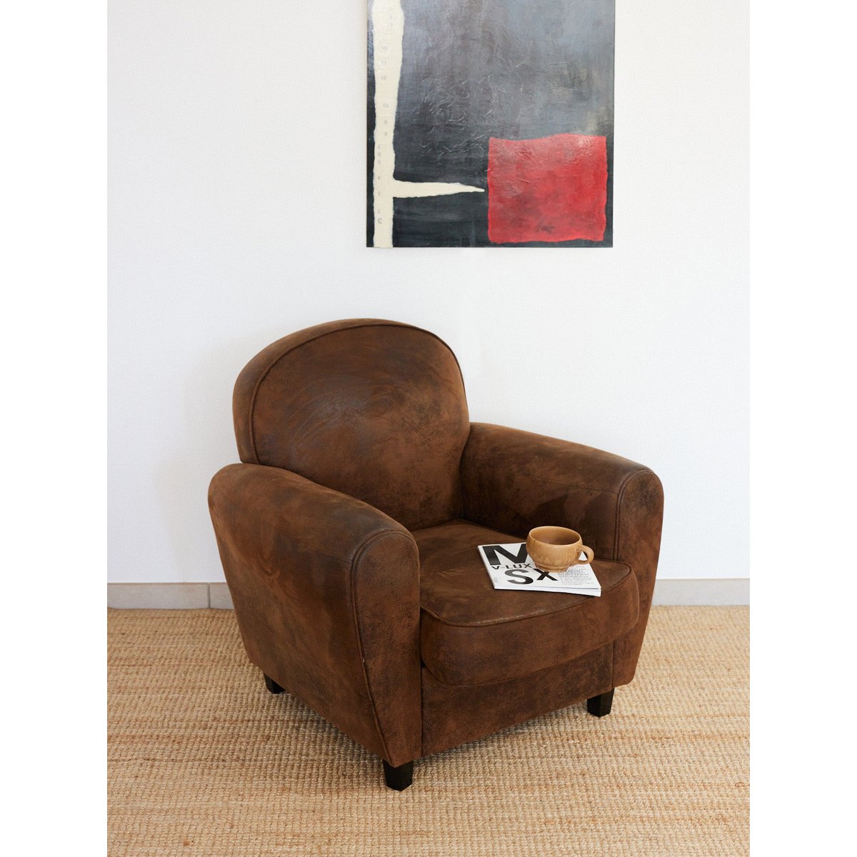 Fauteuil club en simili cuir Ernest N°1648 - Bon état marron, DEBONGOUT