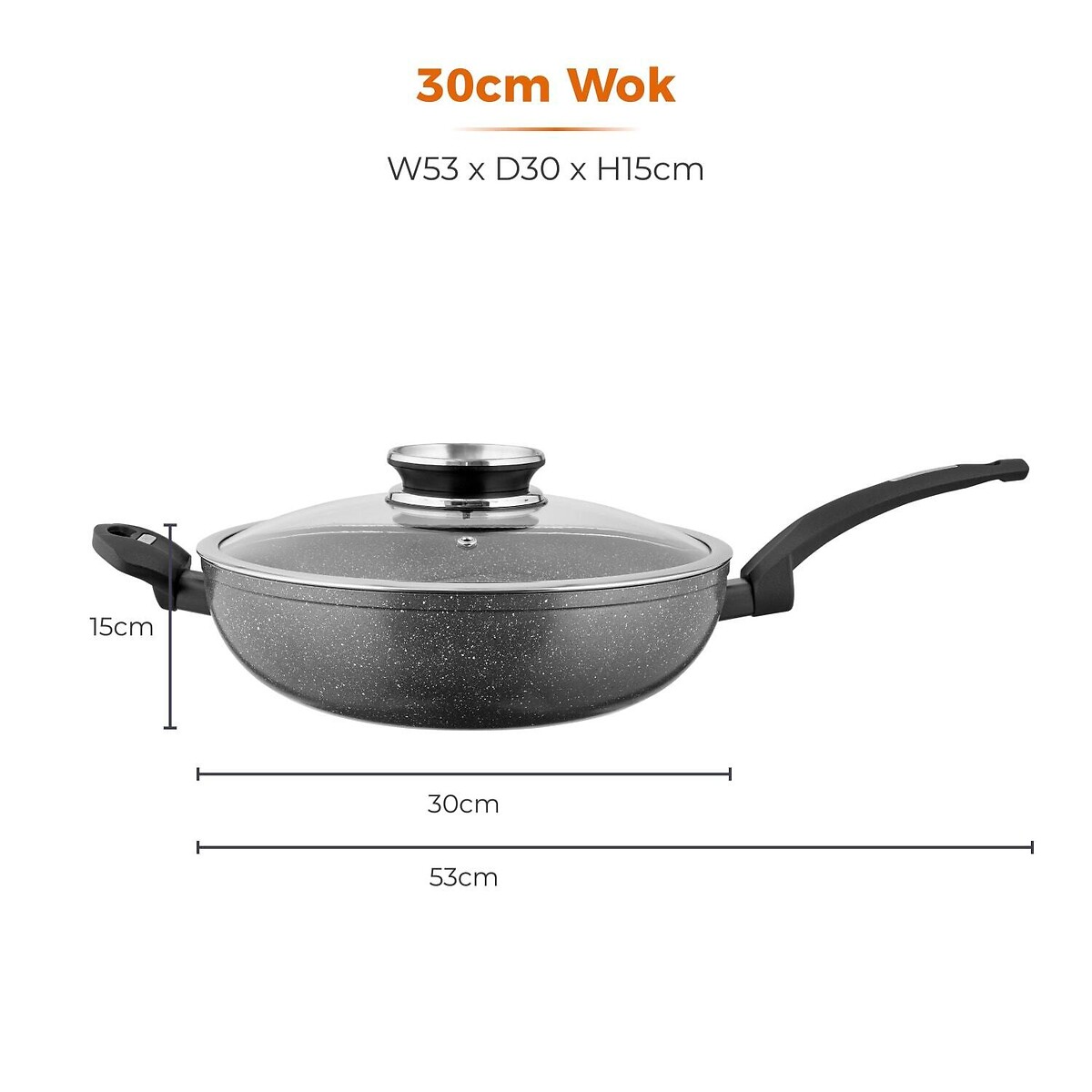 30cm Cerastone Forged Wok grey, TOWER