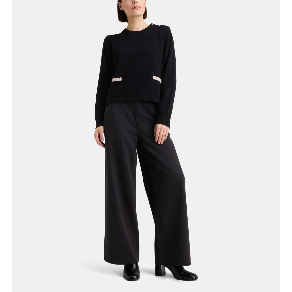 Pull droit feddie boutons bijoux cachemire noir, GALERIES LAFAYETTE