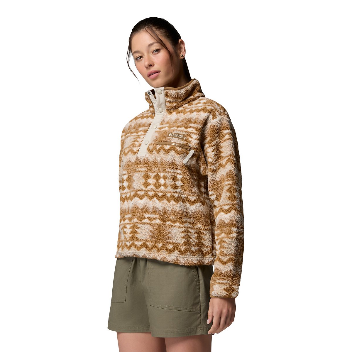 Polaire Sherpa Courte Semi-Boutonnée en Helvetia imprimé marron, COLUMBIA