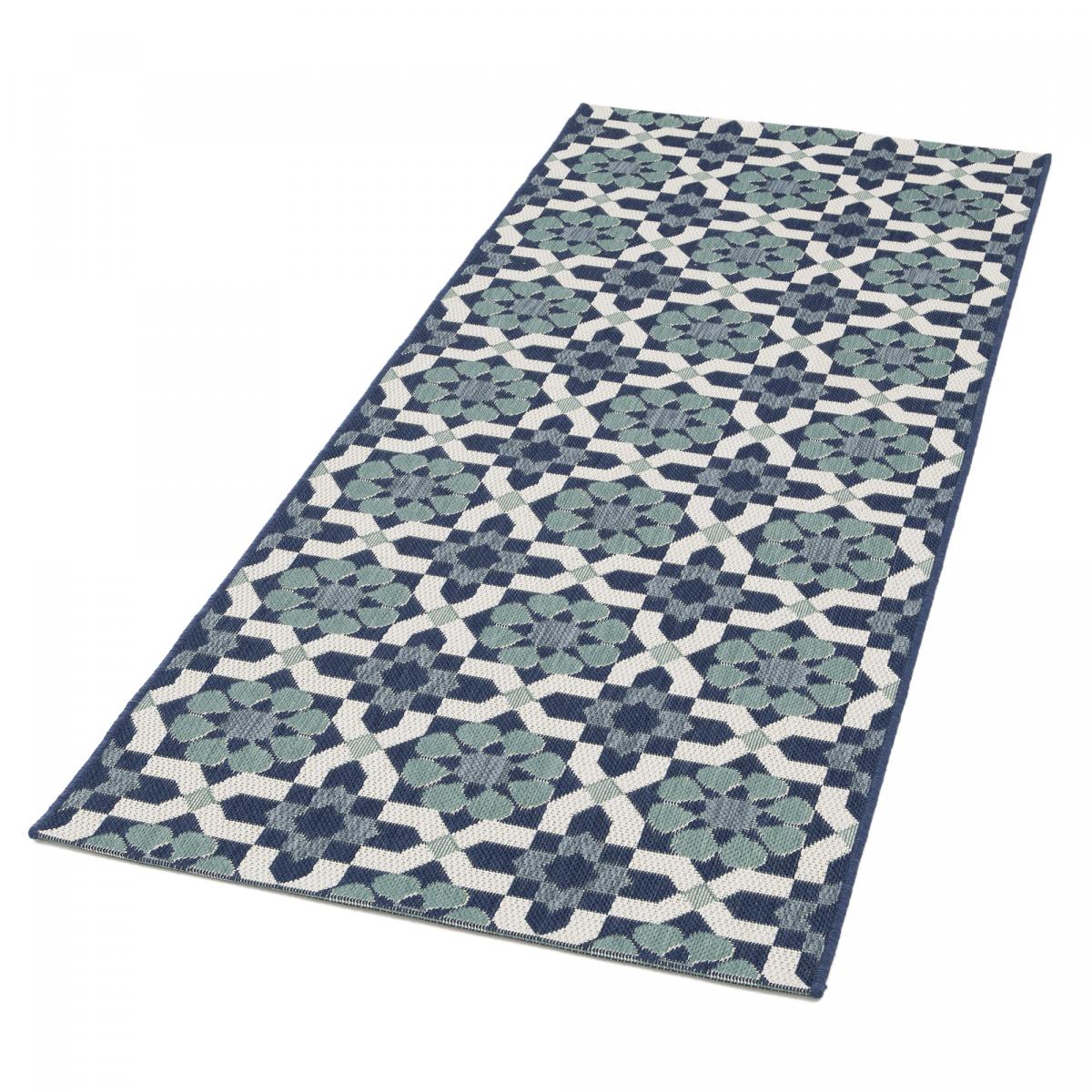 Tapis extérieur tissé kilim rectangle CASADA 14 vert, bleu, UN AMOUR DE TAPIS
