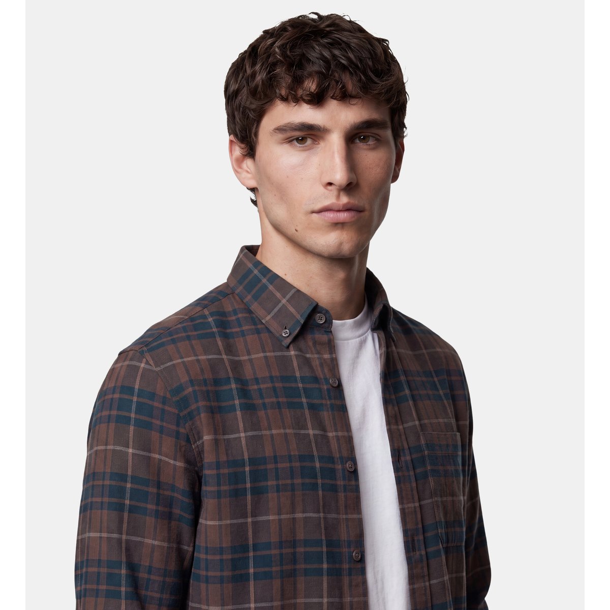 Chemise droite tiflaro 1 tartan coton marron et bleu, GALERIES LAFAYETTE
