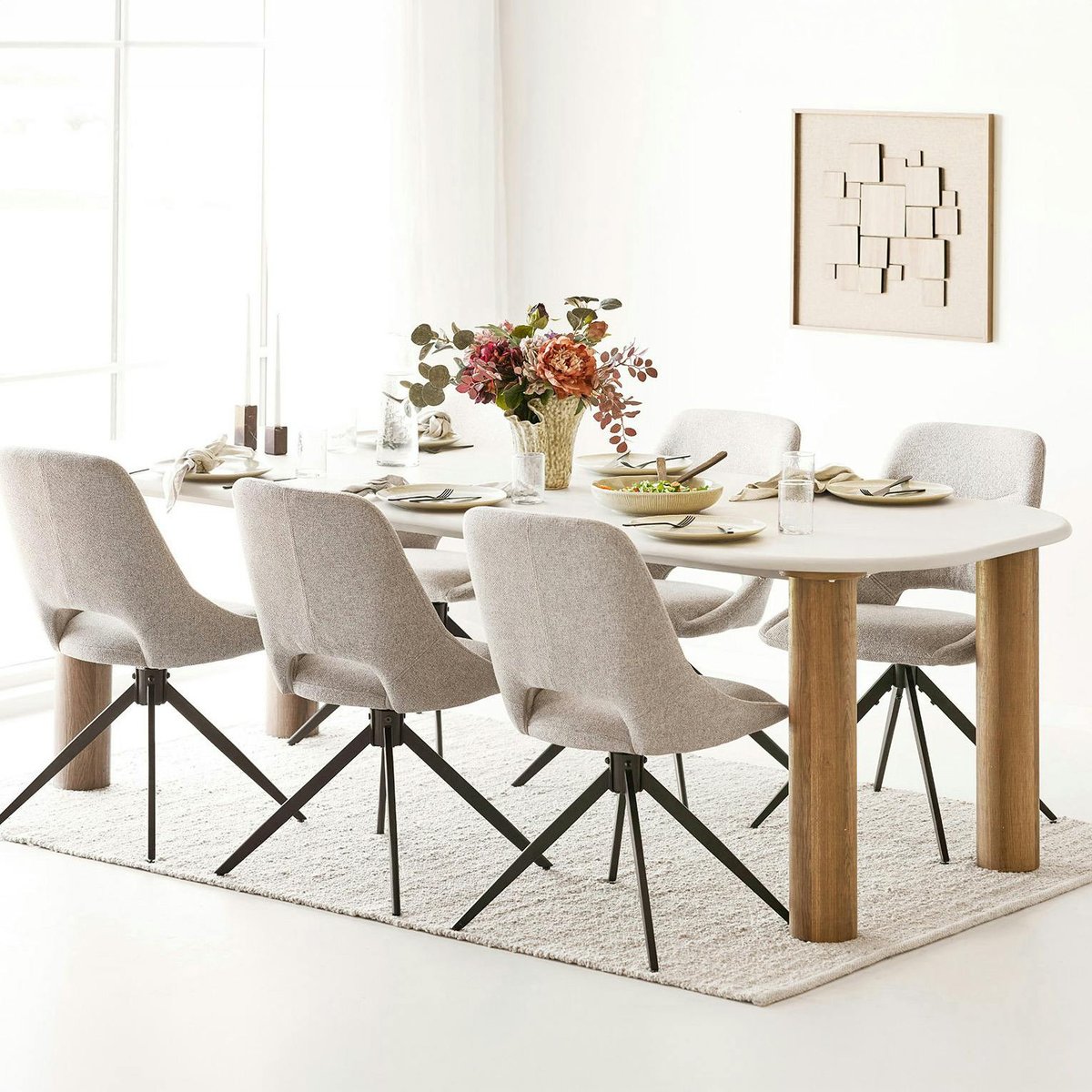 Table à manger aspect ciment clair 240 cm KNOX beige, PIER IMPORT