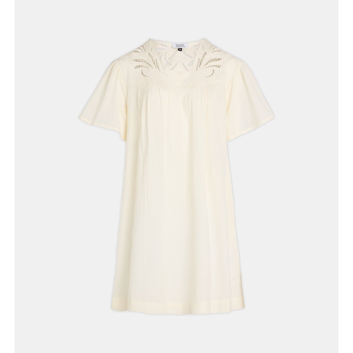 Robe courte évasée dahlia en coton bio seersucker beige clair, GALERIES LAFAYETTE