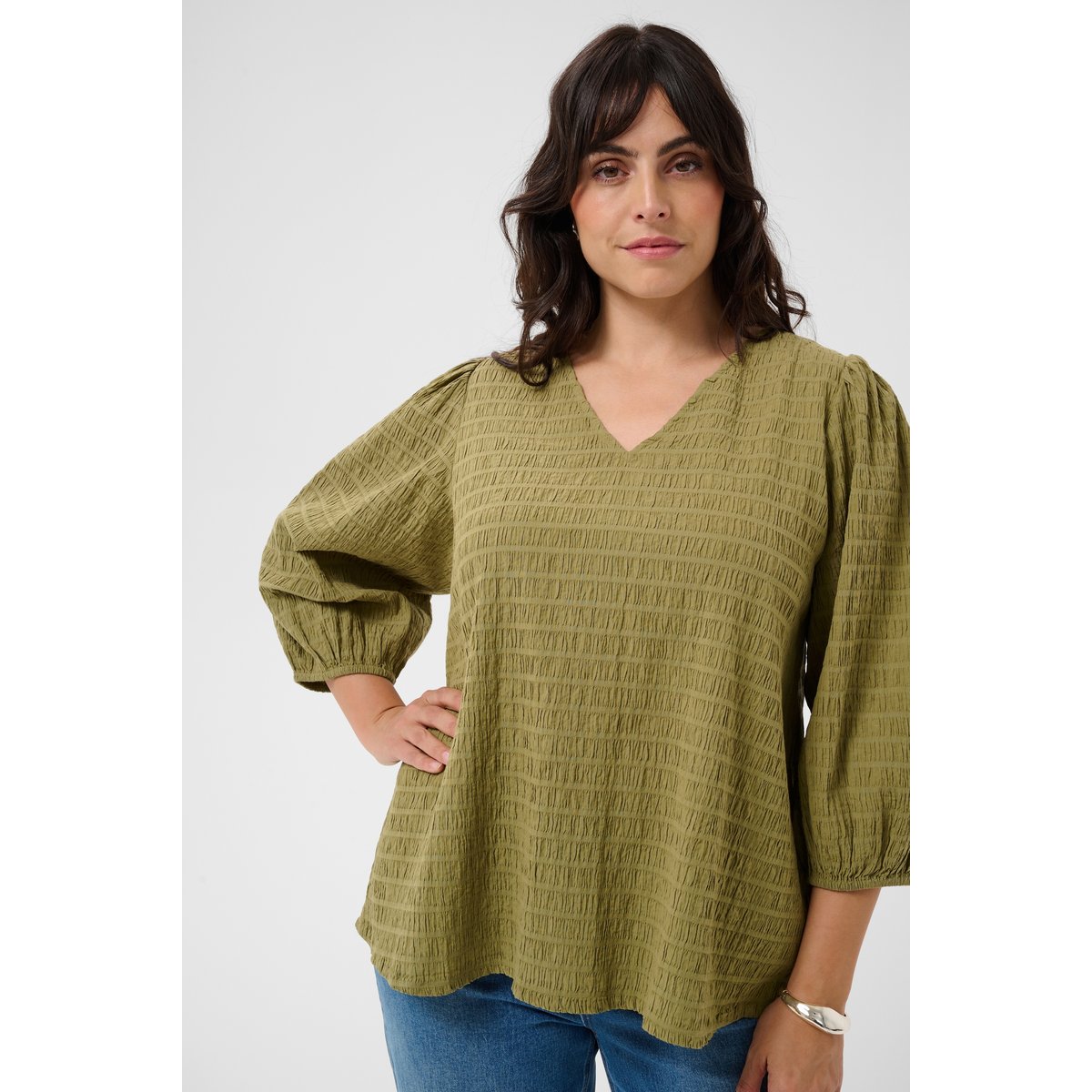 Blouse à manches longues vert aloe, KAFFE CURVE