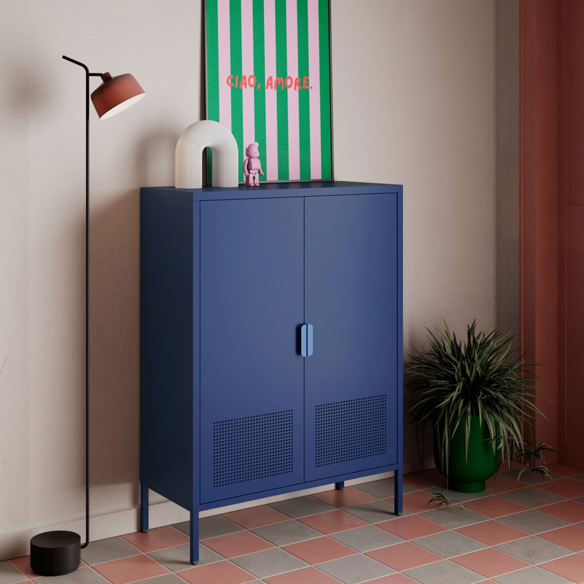 Buffet haut 2 portes en métal H110cm- ADEL bleu, DRAWER