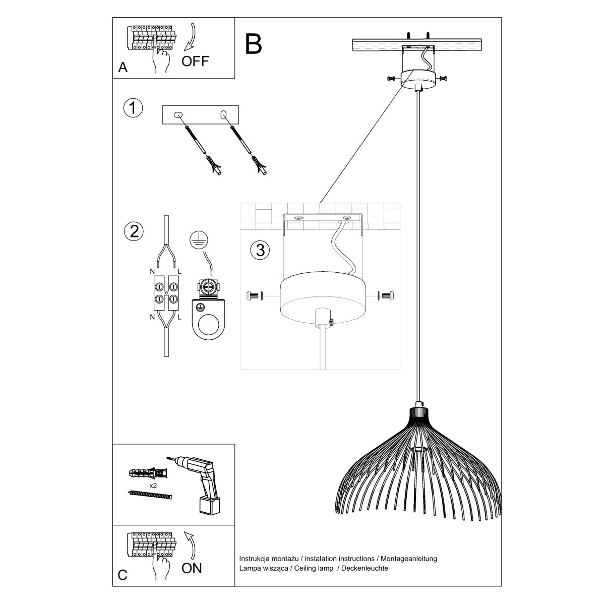 Suspension Acier Noir E27 1 Umb noir, EDEN