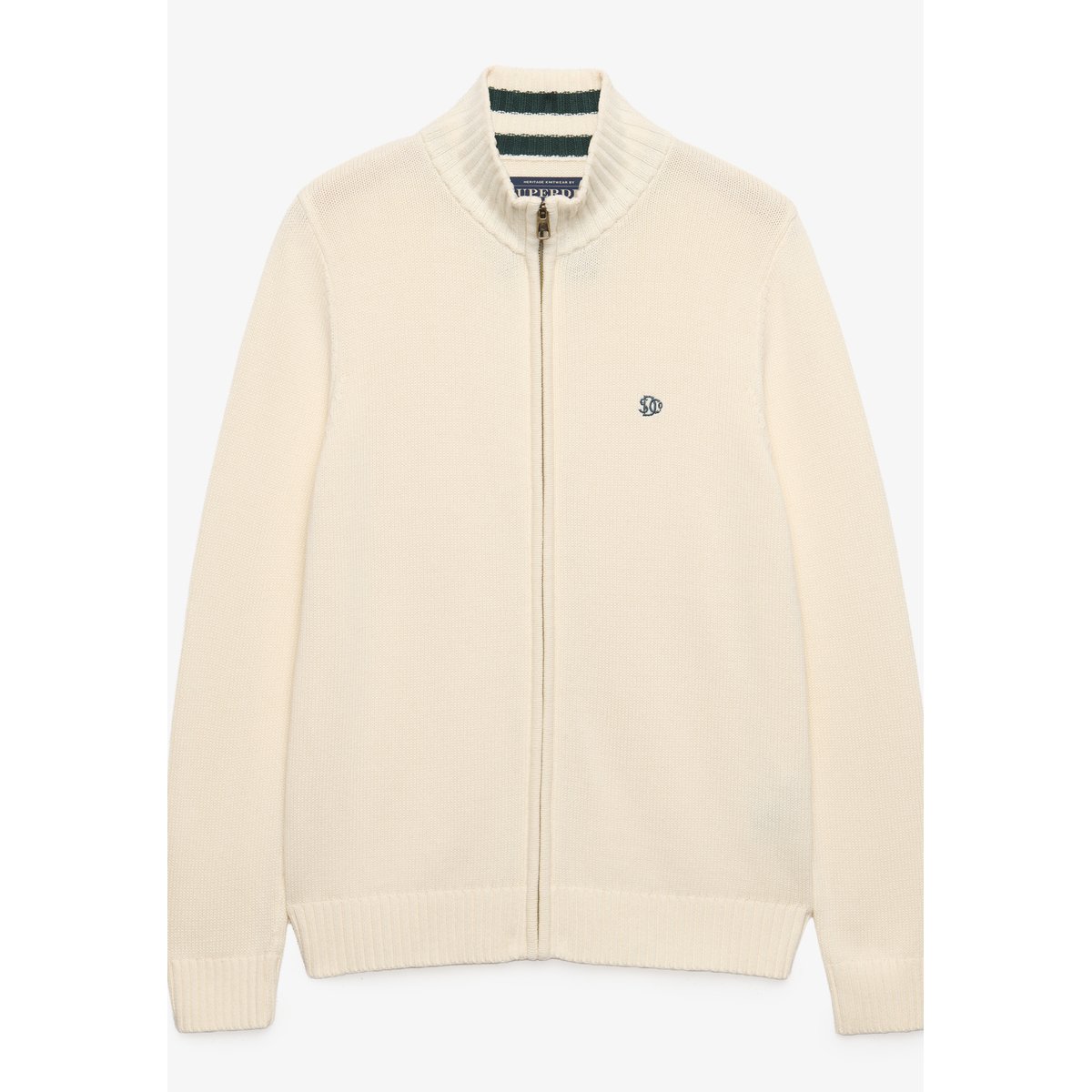 Pull en maille à fermeture éclair crème, SUPERDRY