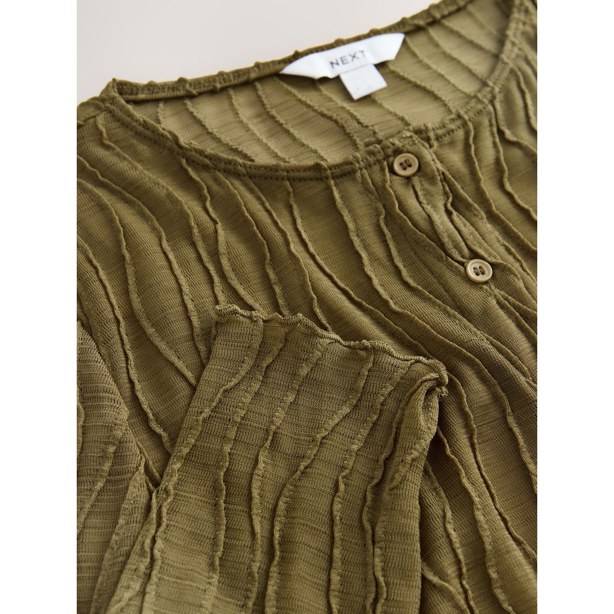 Cardigan manches longues en mesh texturé vert olive, NEXT