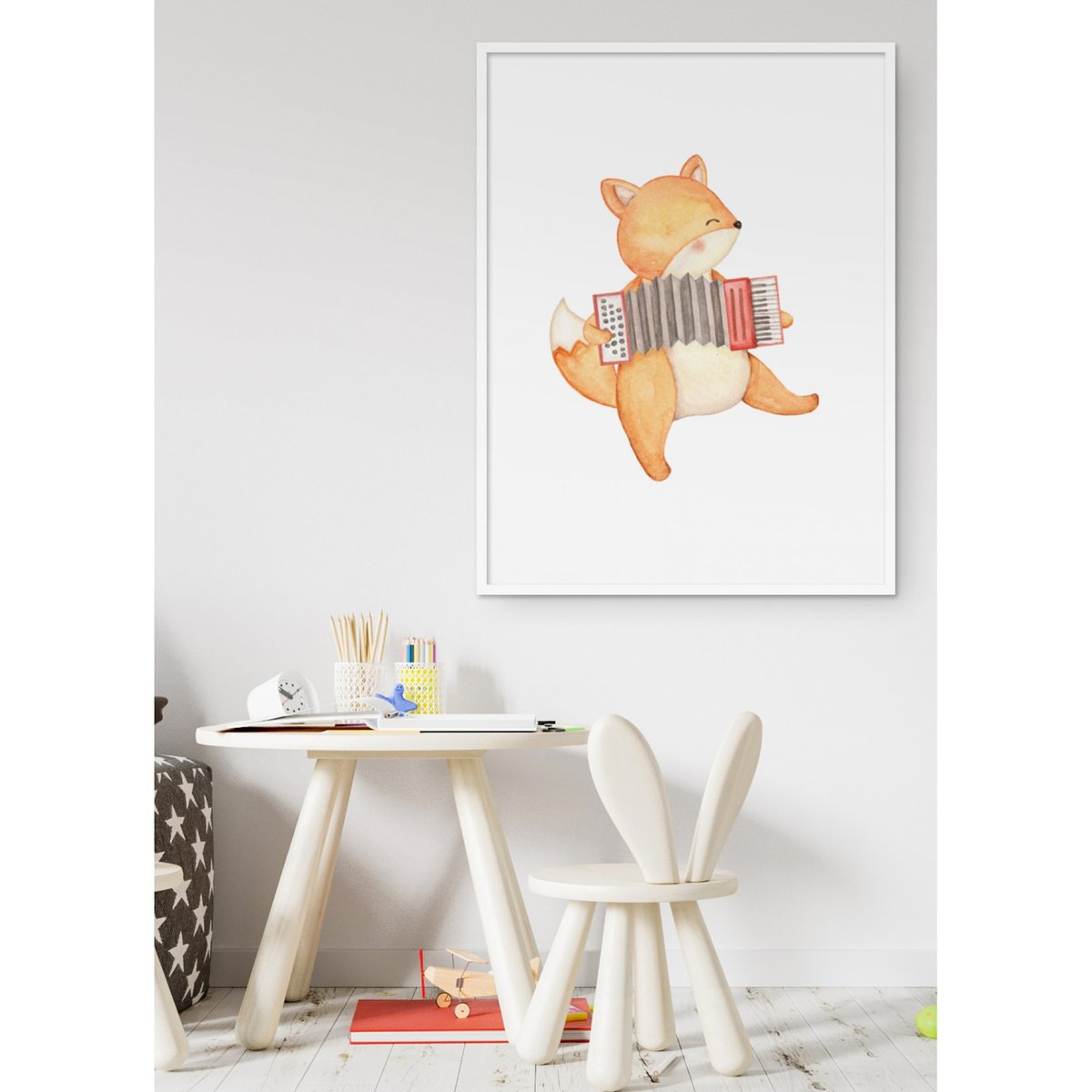 Affiche Enfant Renard Accordéon blanc, L'AFFICHERIE