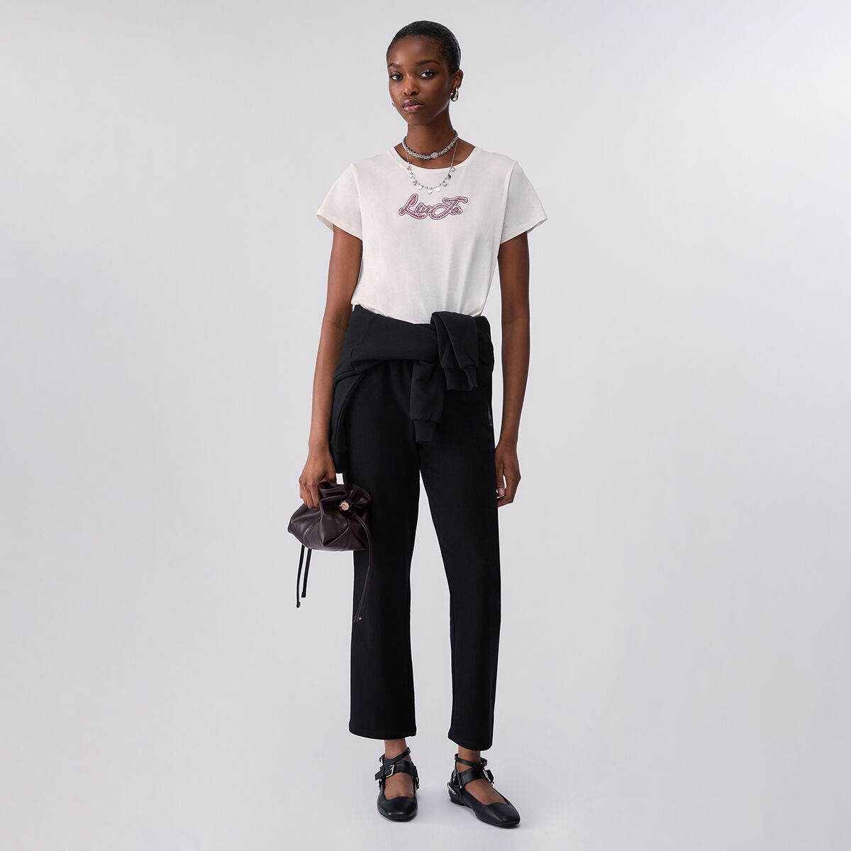 T-shirt en jersey avec logo blanc laine, LIU JO
