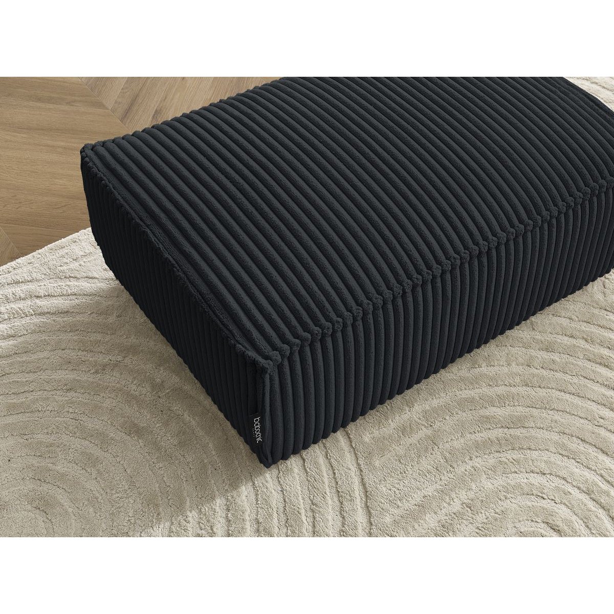 Pouf gros côtelé doux, CHELSEA noir, BOBOCHIC