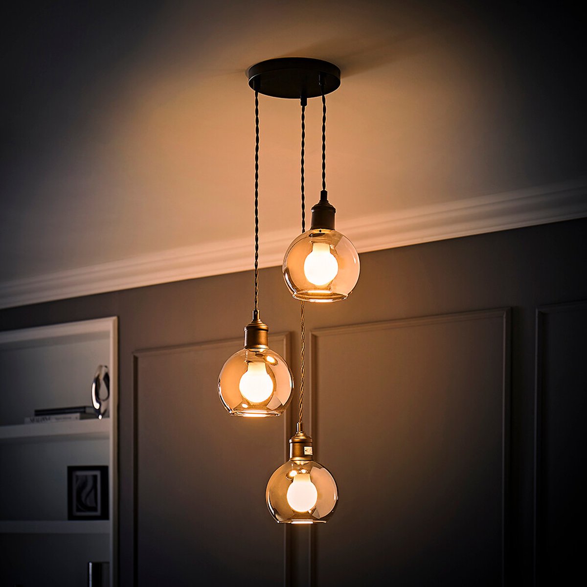 Brady 3-Light Smoked Glass Cluster Pendant Light black, SO'HOME