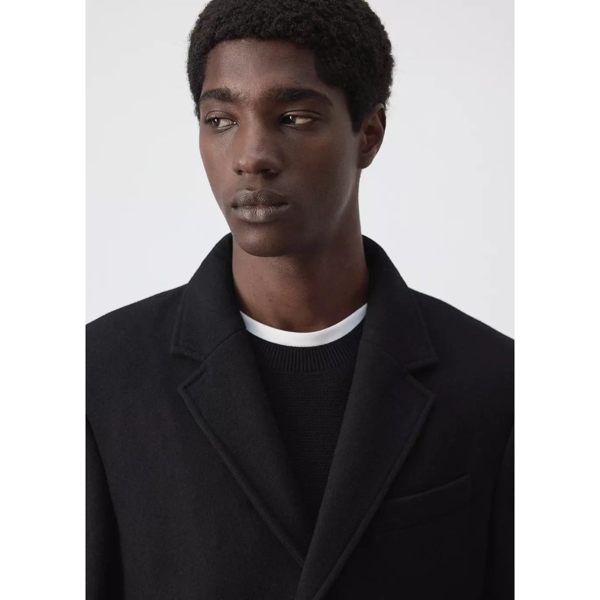 Manteau long en laine noir, MANGO MAN