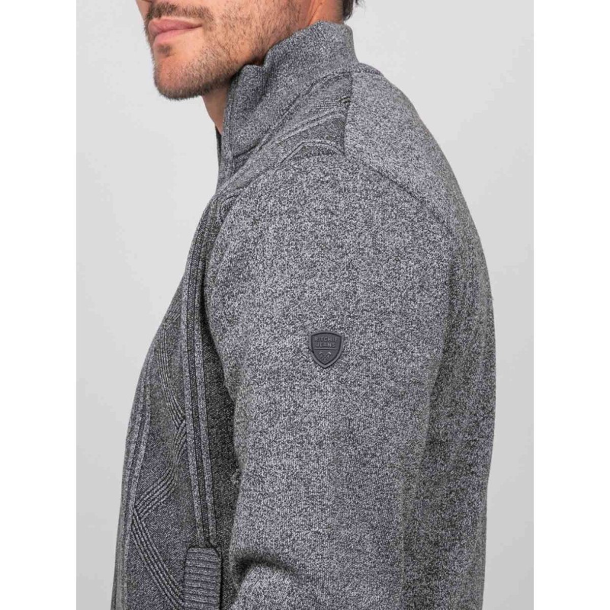 Gilet Zippé Col Montant Motif Géométrique Lideral gris, RITCHIE