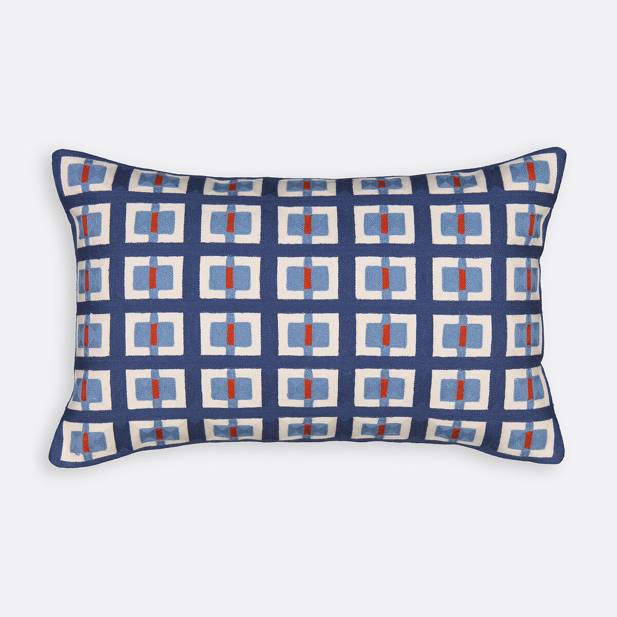 Mauro Cushion Cover in Embroidered Cotton 50x30cm blue, LA REDOUTE INTERIEURS