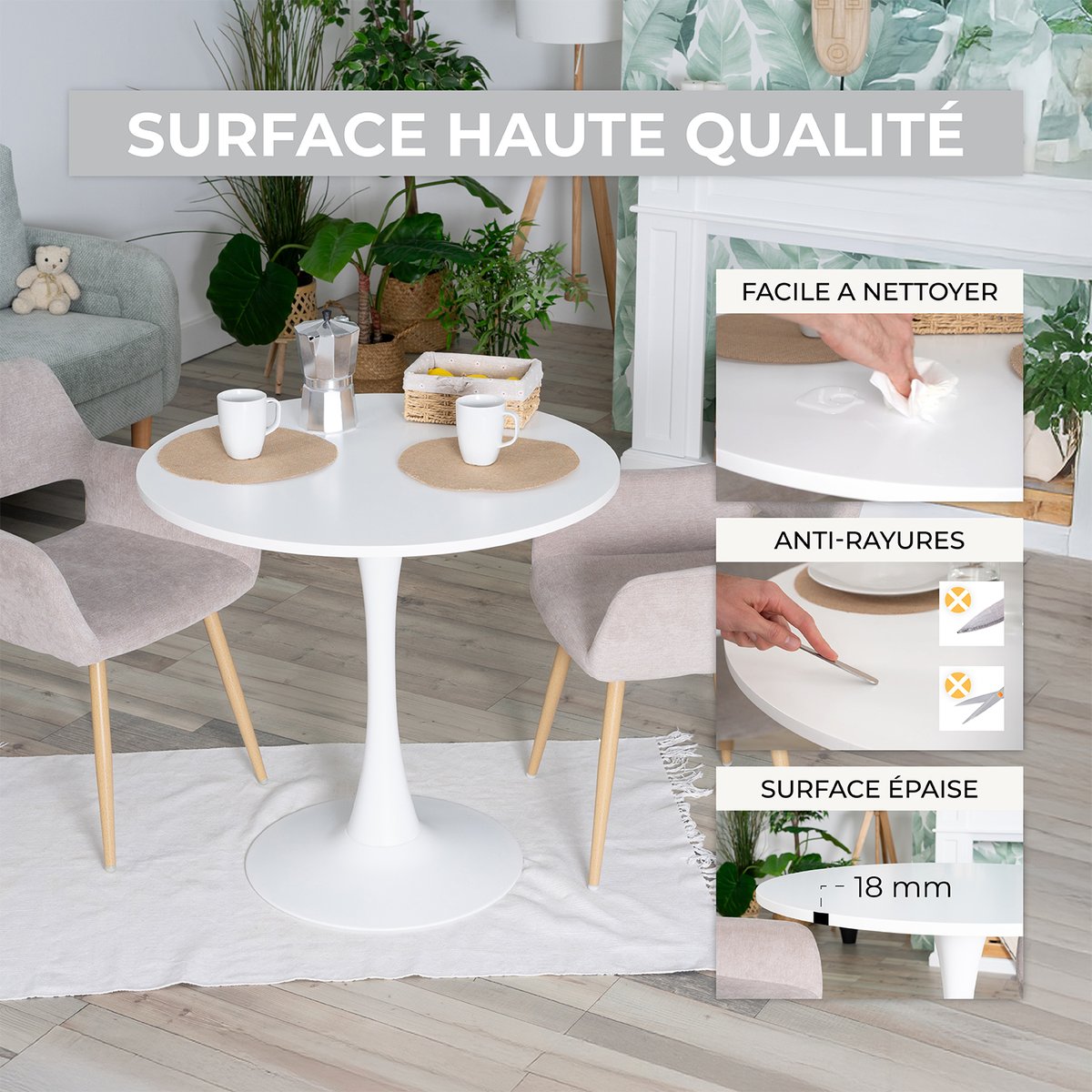 Ensemble de table à manger ronde avec 4 chaises, CLIFTWCHARLTON gris foncé, MEUBLES COSY