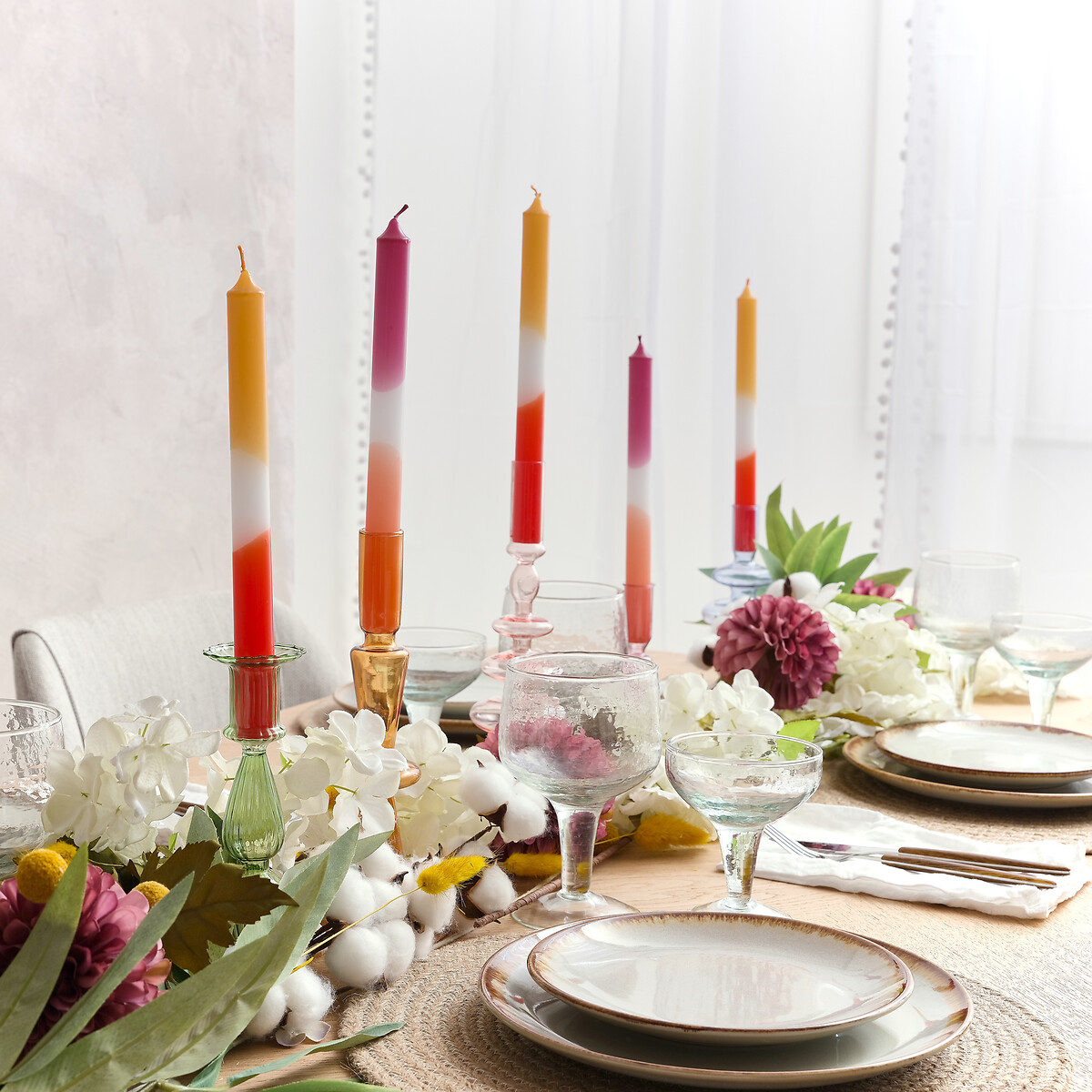 Set of 6 Two-Tone Dinner Candles pink, SO'HOME