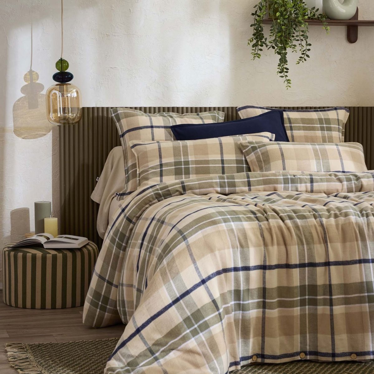 Housse de couette flanelle tartan - ARCHIE beige, TERRE DE NUIT