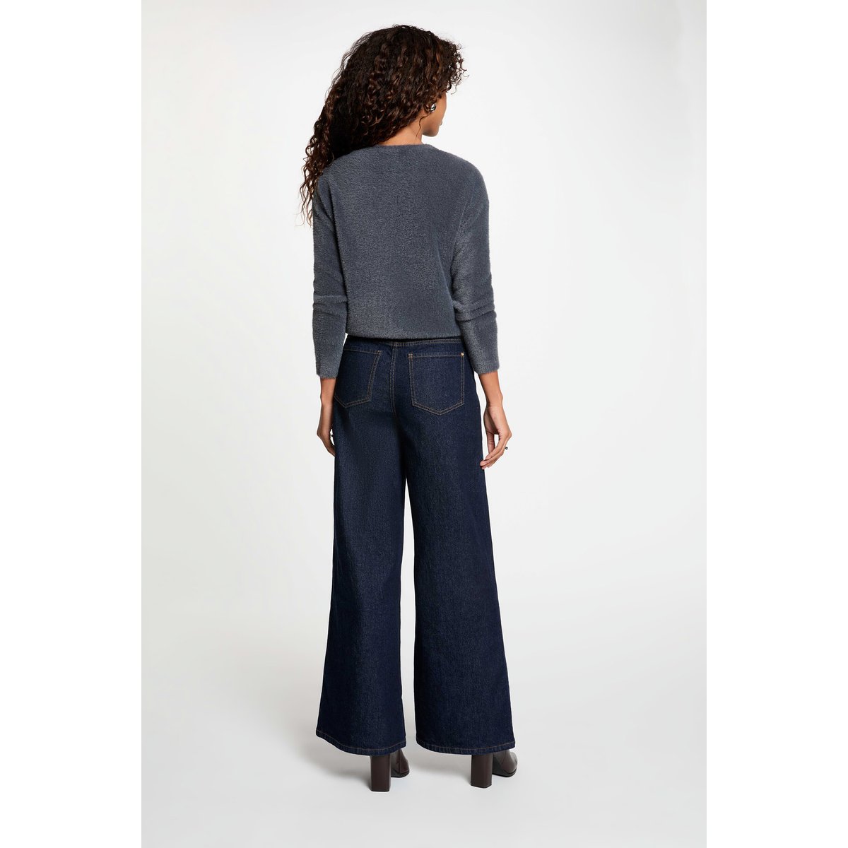 Pull col rond à boutons denim gris fonce, MORGAN
