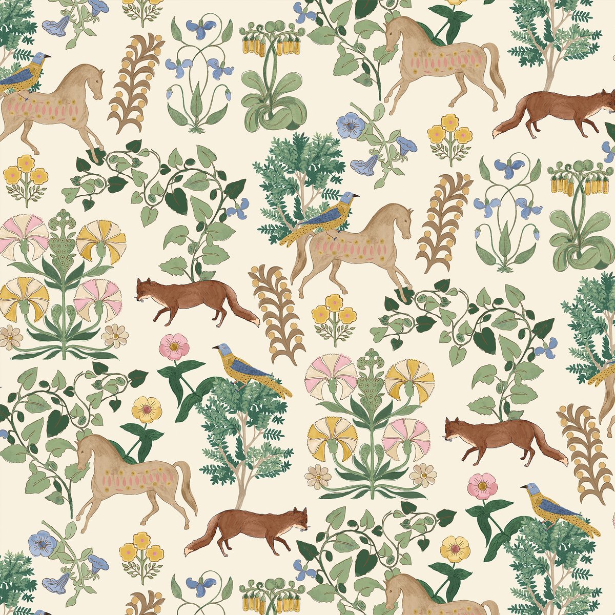 Papier peint Animaux de la forêt multicolore, JOULES