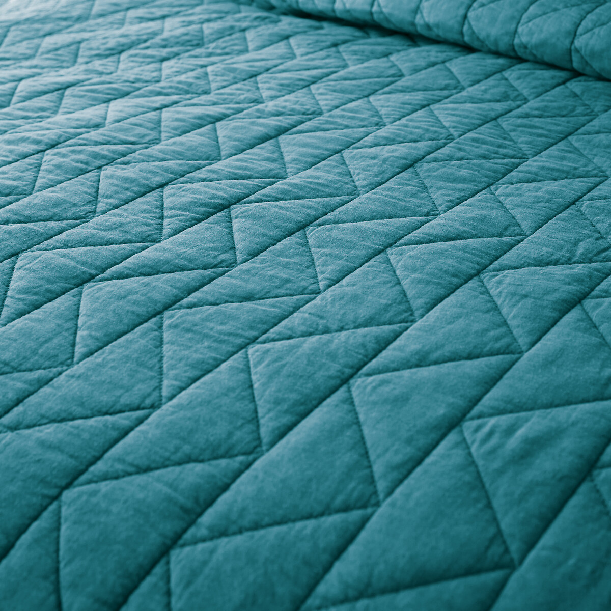 Couvre lit boutis matelassé coton Zig Zag Scenario bleu canard, LA REDOUTE INTERIEURS