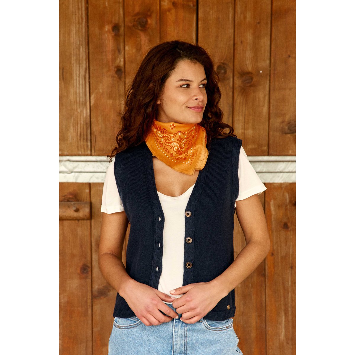 Gilet col v uni MELBA 25-marine, LA PETITE ETOILE