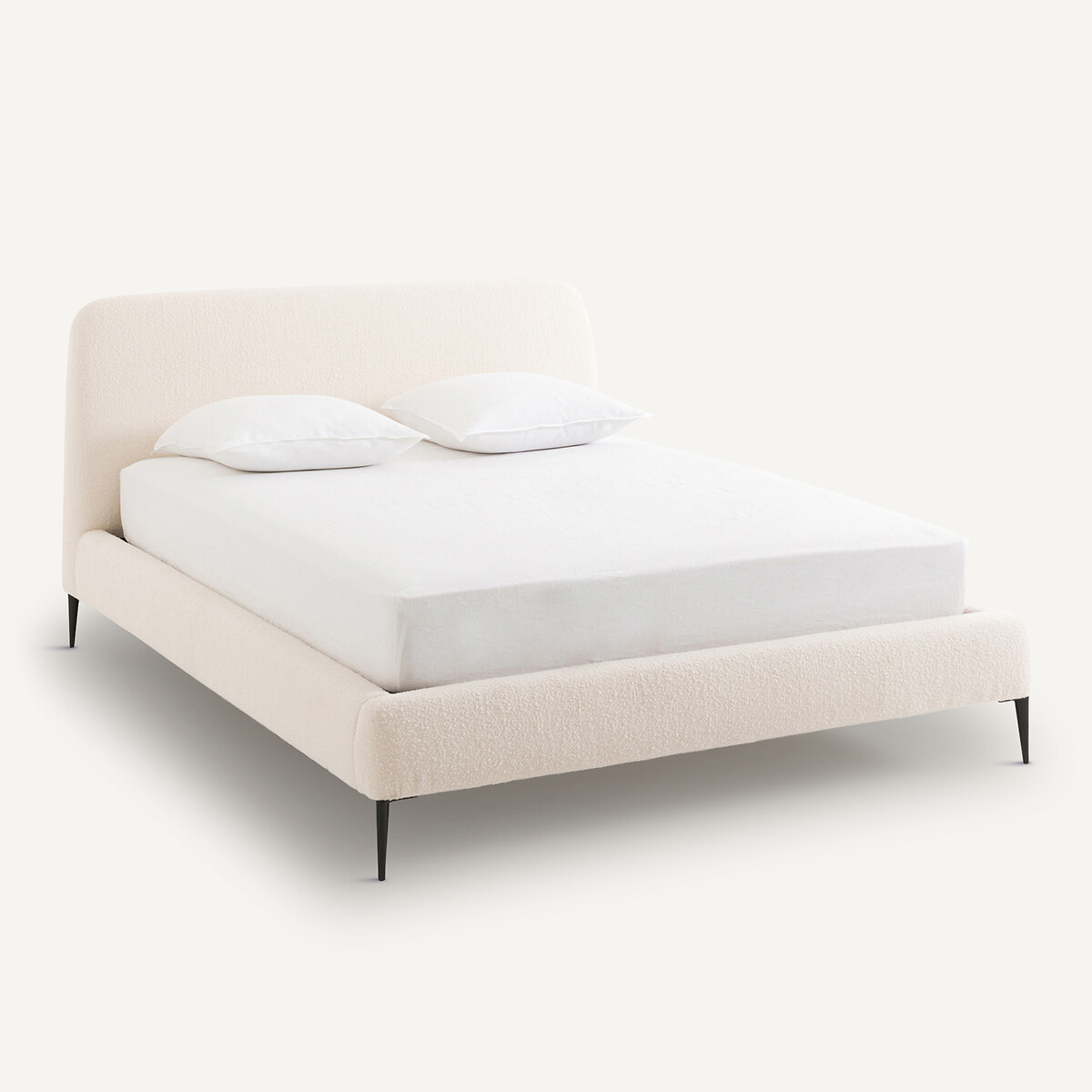 Tweepersoonsbed met gemonteerde lattenbodem, van badstof, OSCAR ecru, AM.PM X EMMANUEL GALLINA
