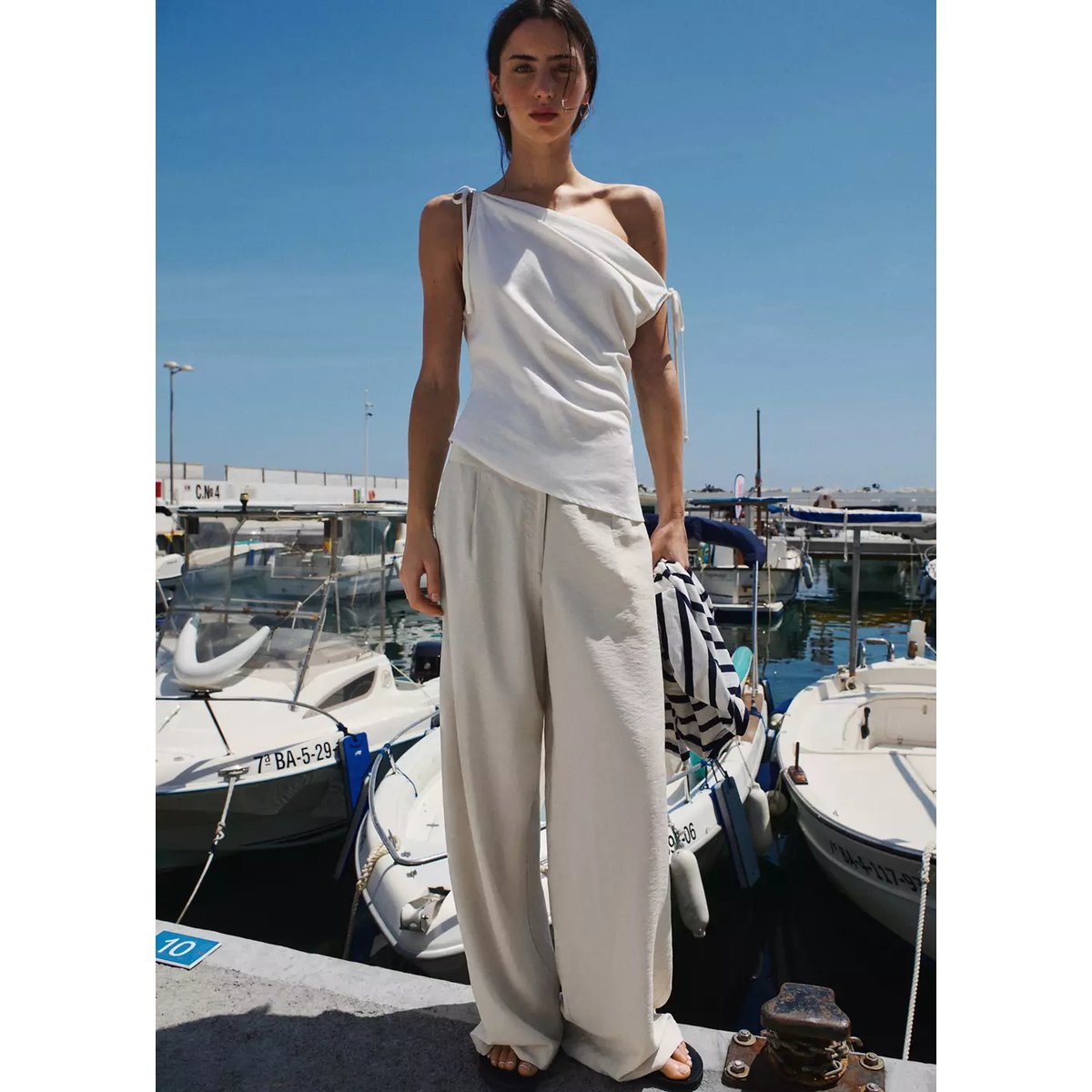 Pantalon large fluide à pinces beige, MANGO TEEN