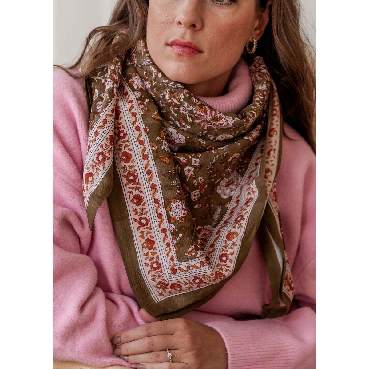 Foulard adulte imprimé  Kiala orange kiala biscuit, BINDI ATELIER